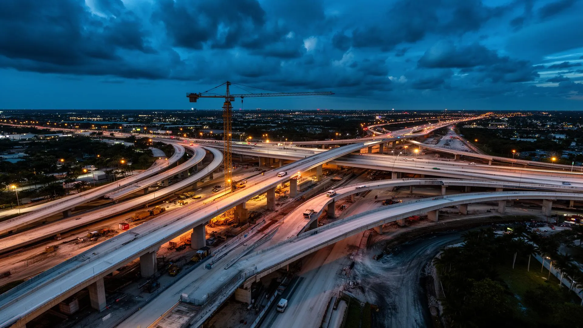 SR-9 / Palmetto interchange rebuild at dusk